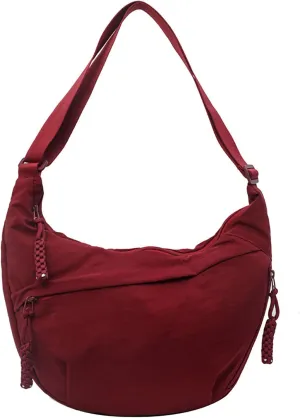 Regularlyk Crossbody Bag, Nylon Crossbody Slouchy Sling Hobo Bag, Crescent Small Shoulder Nylon Dumpling