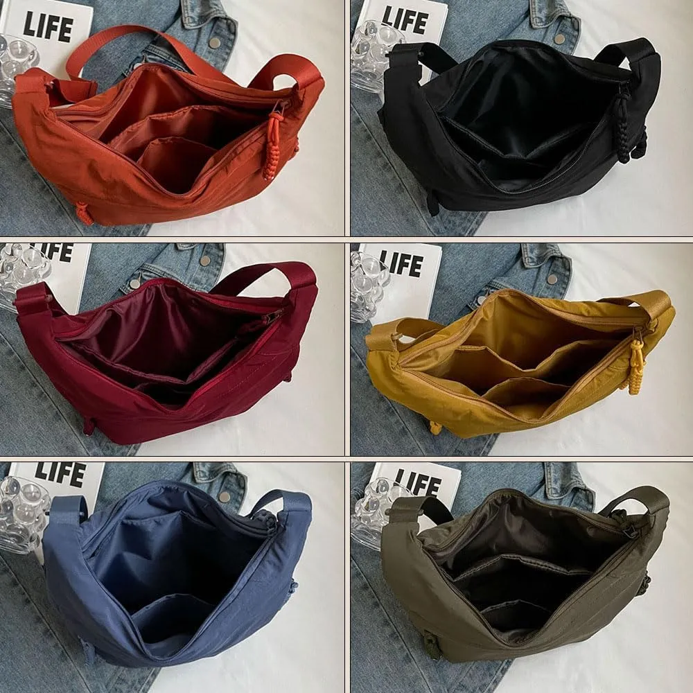 Regularlyk Crossbody Bag, Nylon Crossbody Slouchy Sling Hobo Bag, Crescent Small Shoulder Nylon Dumpling