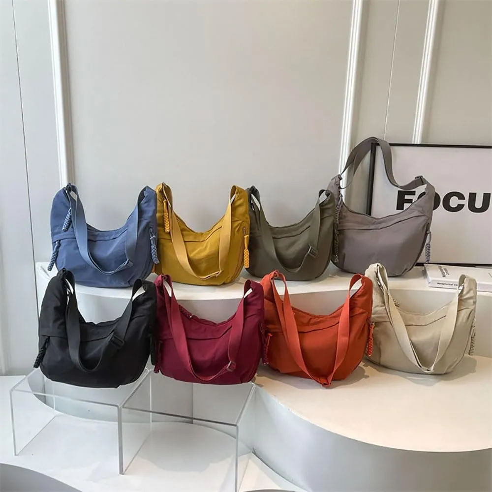 Regularlyk Crossbody Bag, Nylon Crossbody Slouchy Sling Hobo Bag, Crescent Small Shoulder Nylon Dumpling