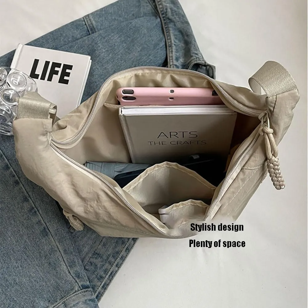 Regularlyk Crossbody Bag, Nylon Crossbody Slouchy Sling Hobo Bag, Crescent Small Shoulder Nylon Dumpling