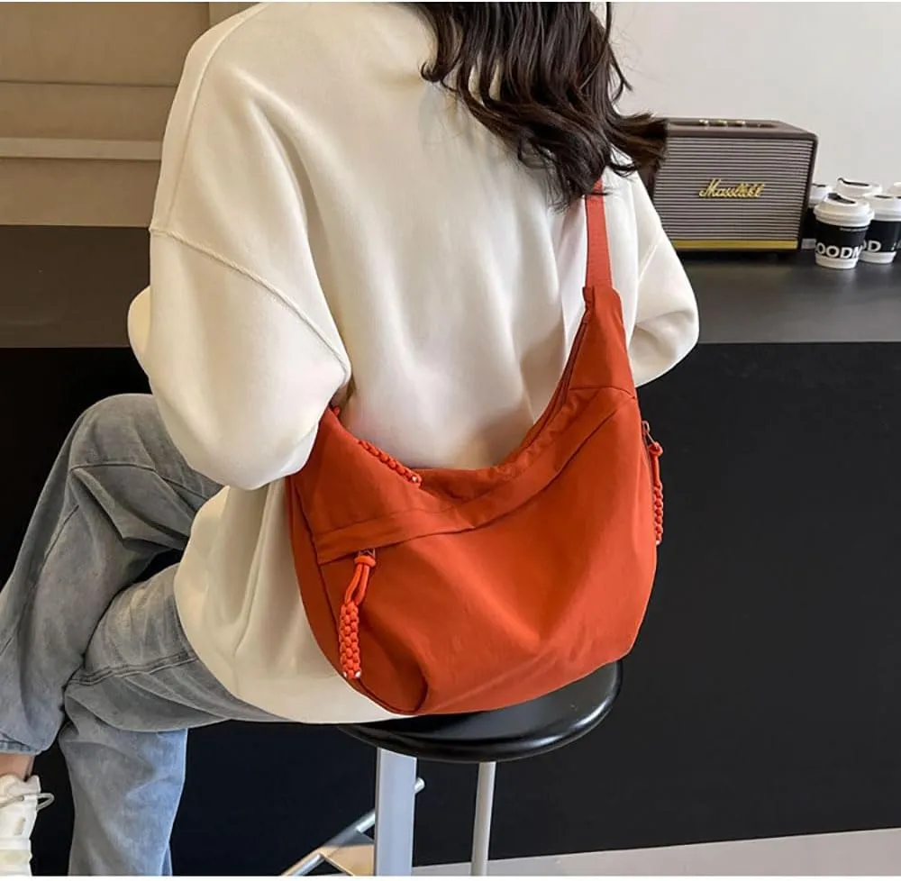 Regularlyk Crossbody Bag, Nylon Crossbody Slouchy Sling Hobo Bag, Crescent Small Shoulder Nylon Dumpling