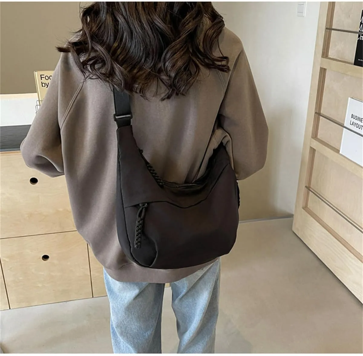 Regularlyk Crossbody Bag, Regularlyk Women's Fashion Plain Color Nylon Crossbody Hobo Bag Purse