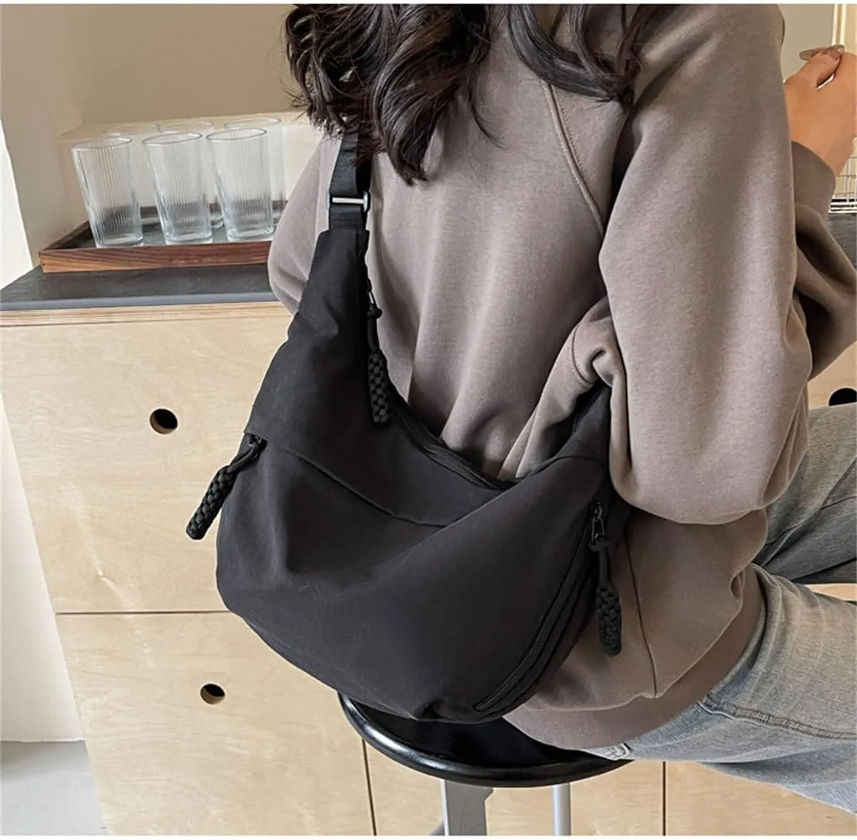 Regularlyk Crossbody Bag, Regularlyk Women's Fashion Plain Color Nylon Crossbody Hobo Bag Purse