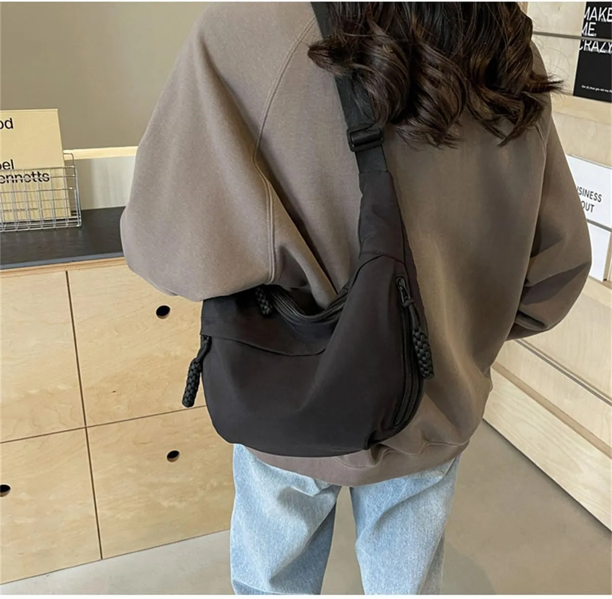 Regularlyk Crossbody Bag, Regularlyk Women's Fashion Plain Color Nylon Crossbody Hobo Bag Purse