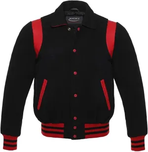 Retro Varsity Letterman Jacket since DECADES, 100% Melton Wool Body, Leather Shoulder Inserts, 11 Colors Options