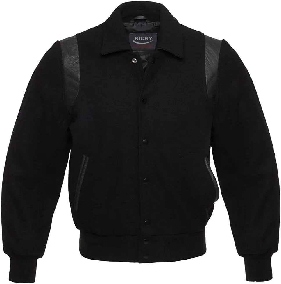 Retro Varsity Letterman Jacket since DECADES, 100% Melton Wool Body, Leather Shoulder Inserts, 11 Colors Options