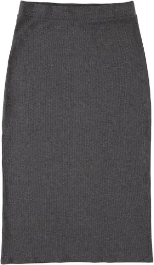 Ribbed Midi Skirt with Elastic Waist for Women- Bodycon Office Pencil Skirt