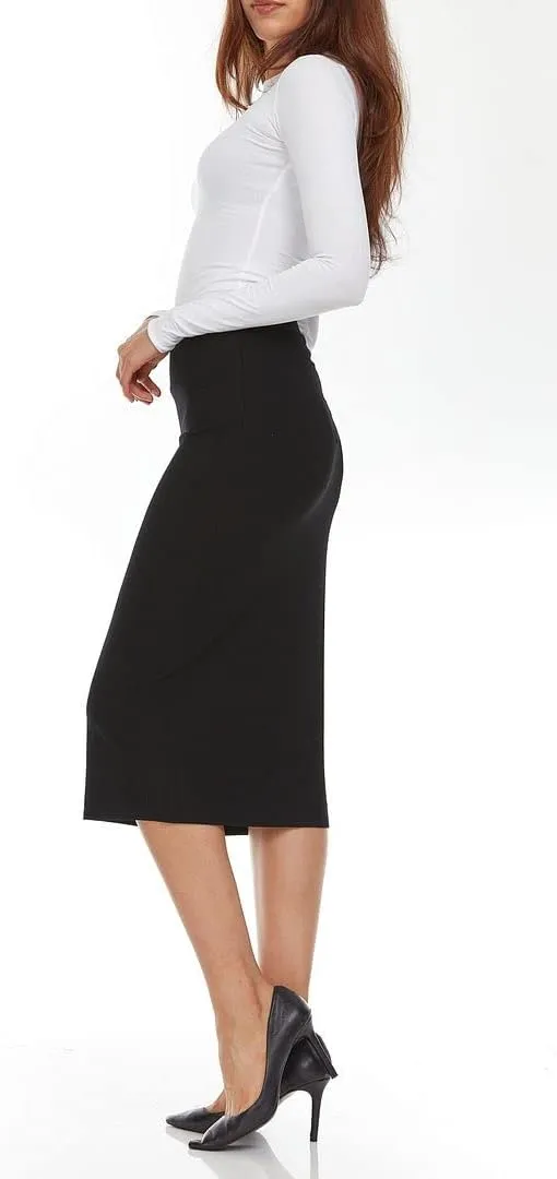 Ribbed Midi Skirt with Elastic Waist for Women- Bodycon Office Pencil Skirt