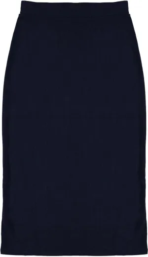 Ribbed Midi Skirt with Elastic Waist for Women- Bodycon Office Pencil Skirt
