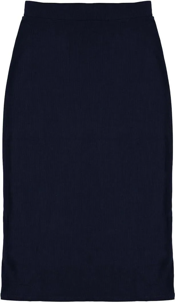Ribbed Midi Skirt with Elastic Waist for Women- Bodycon Office Pencil Skirt