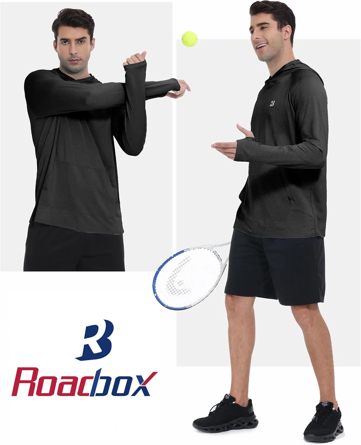 Roadbox Fishing Shirts for Men Long Sleeve, UPF 50  Sun Protection Hoodies with Pocket, Outdoor Running Hiking Rash Guard