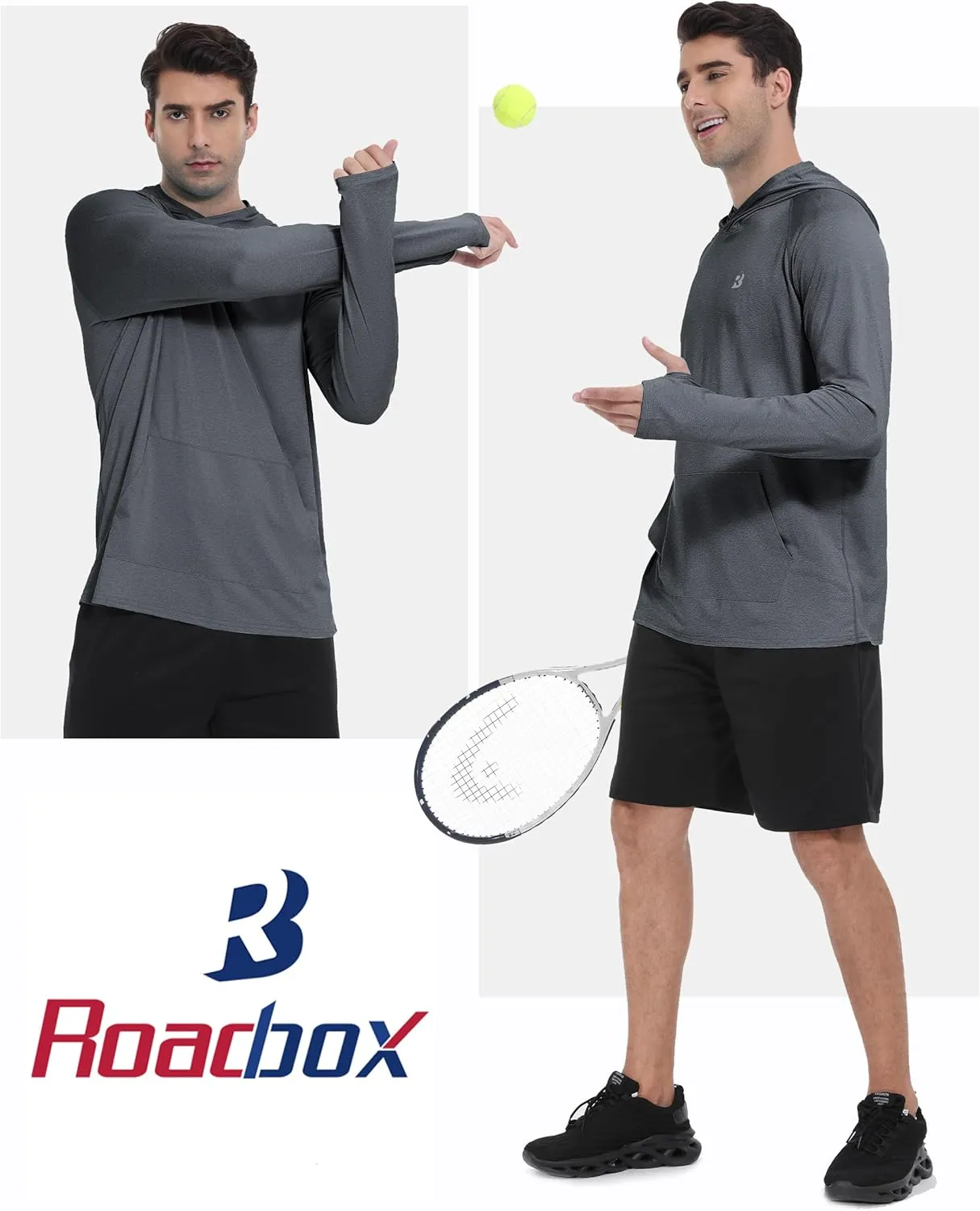 Roadbox Fishing Shirts for Men Long Sleeve, UPF 50  Sun Protection Hoodies with Pocket, Outdoor Running Hiking Rash Guard