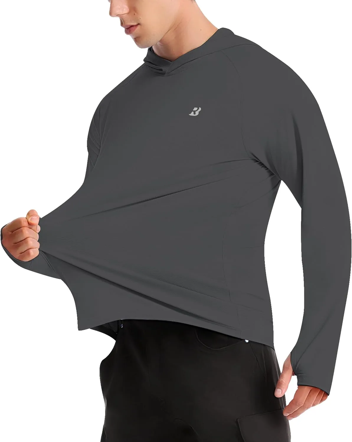 Roadbox UPF 50  Fishing Shirts for Men, Long Sleeve UV Protection Sun Hoodie, Swim Rash Guard for Hiking Running Workout