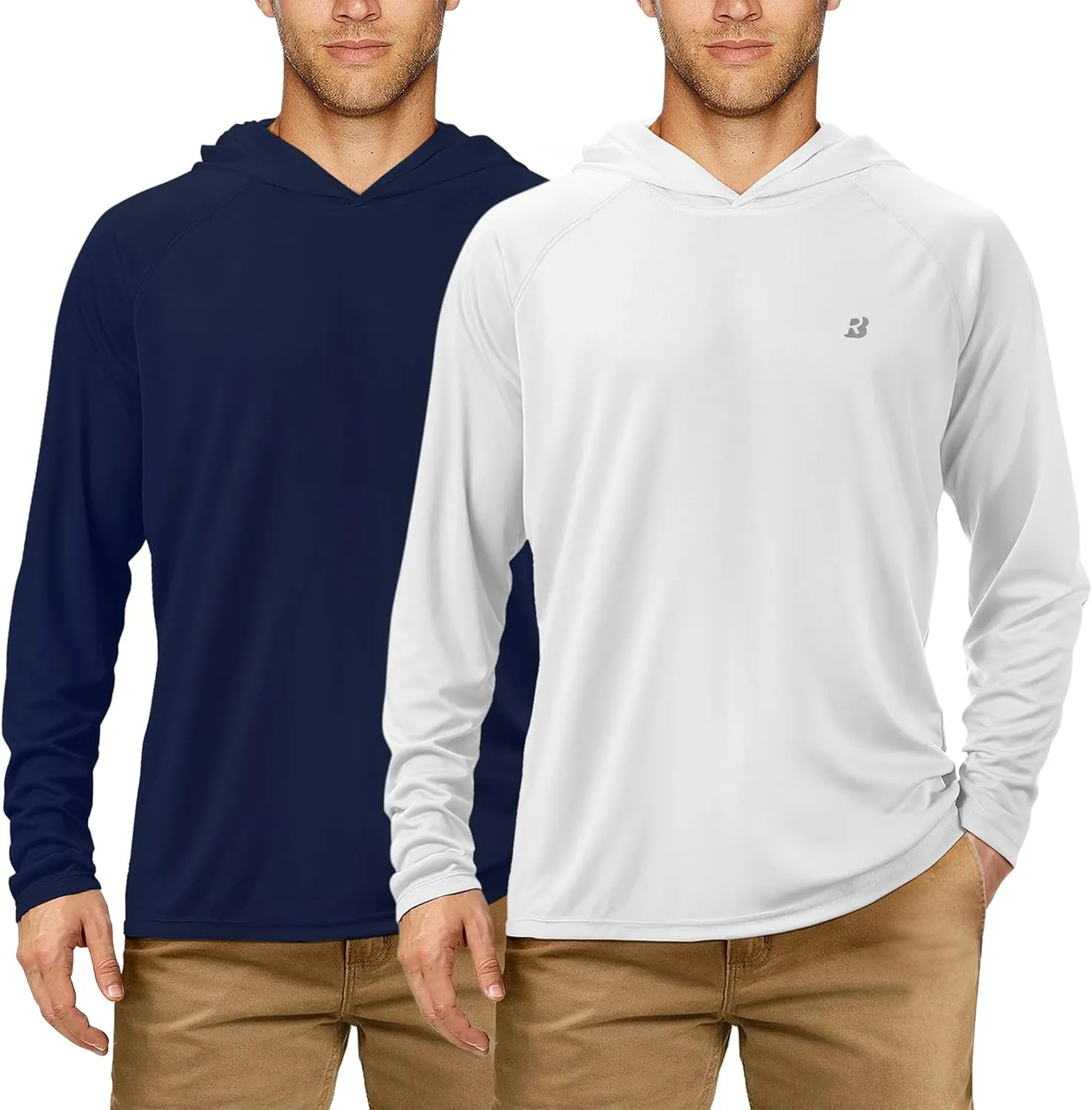 Roadbox UPF 50  Fishing Shirts for Men, Long Sleeve UV Sun Protection Hoodie, Outdoor Hiking Running Swimming Rash Guard