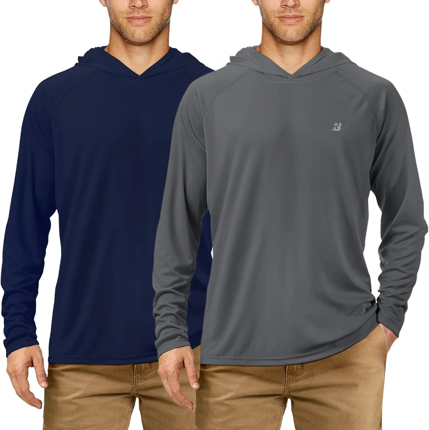 Roadbox UPF 50  Fishing Shirts for Men, Long Sleeve UV Sun Protection Hoodie, Outdoor Hiking Running Swimming Rash Guard