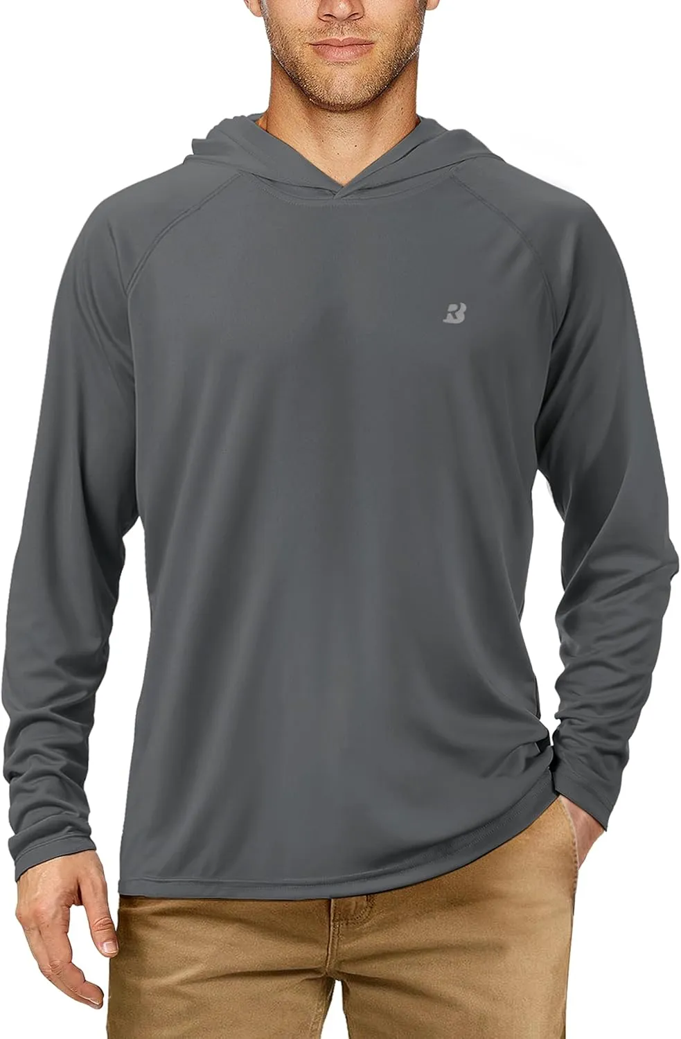 Roadbox UPF 50  Fishing Shirts for Men, Long Sleeve UV Sun Protection Hoodie, Outdoor Hiking Running Swimming Rash Guard