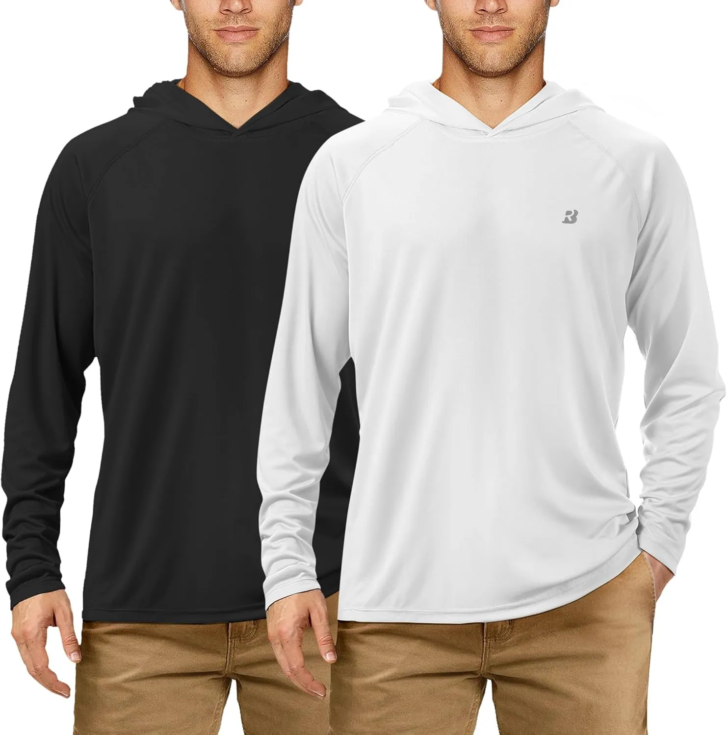 Roadbox UPF 50  Fishing Shirts for Men, Long Sleeve UV Sun Protection Hoodie, Outdoor Hiking Running Swimming Rash Guard