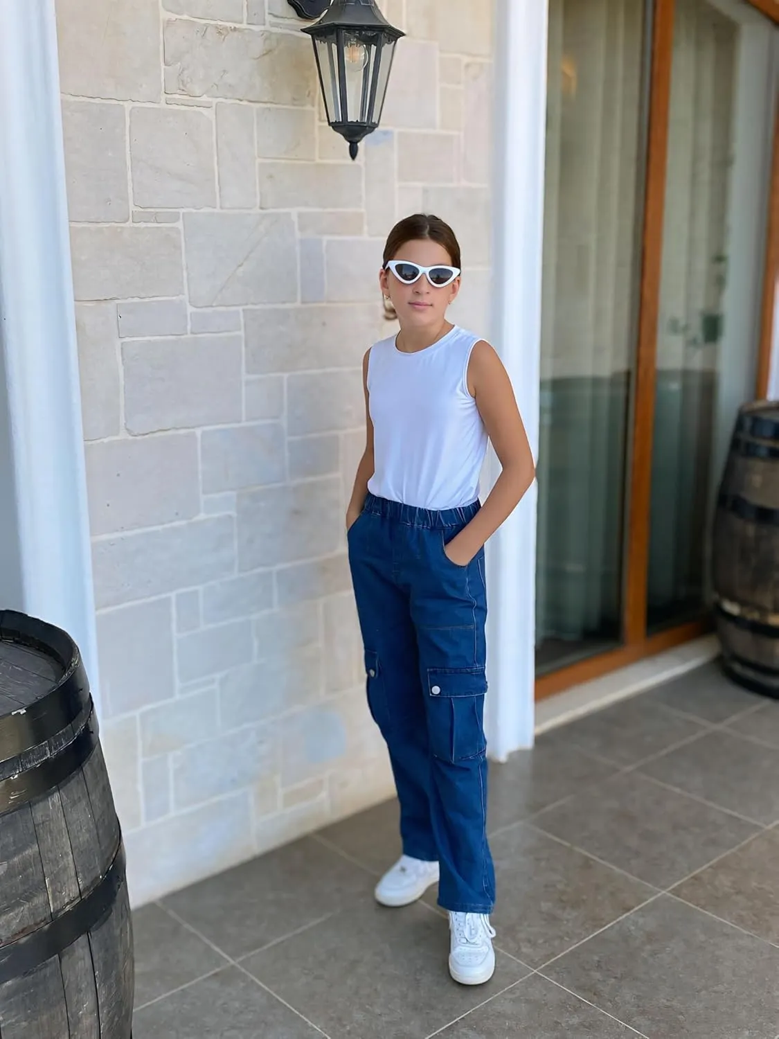 Rolanko Girls Jeans Denim Elastic Wasit Wide Leg Baggy Pants Kids Clothes 4-14 Years