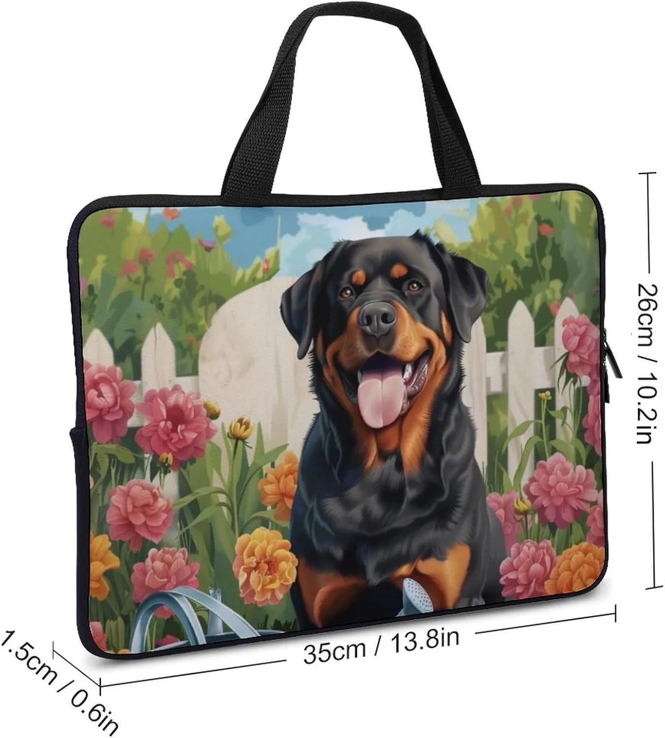 Rottweiler Dog Garden Laptop Bag Laptop Case Computer Messenger Bag with Adjustable Shoulder Strap