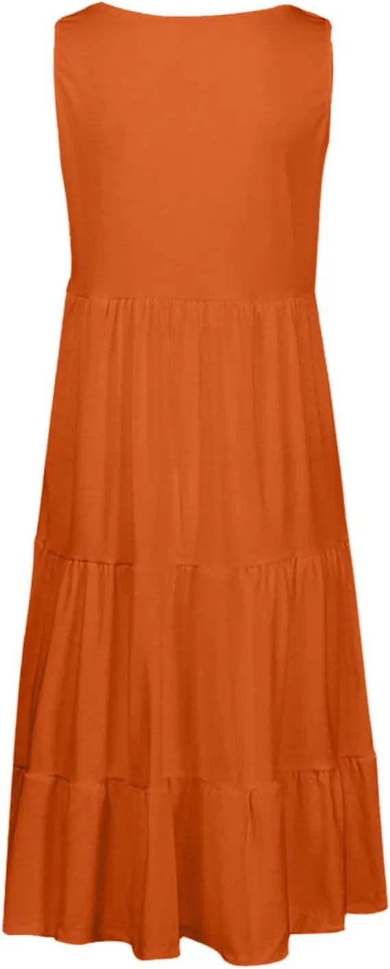 Ruziyoog Summer Casual Dresses for Women Sleeveless Mini Sundress Loose Flowy Swing Tank Dress Tiered Beach Cover Ups