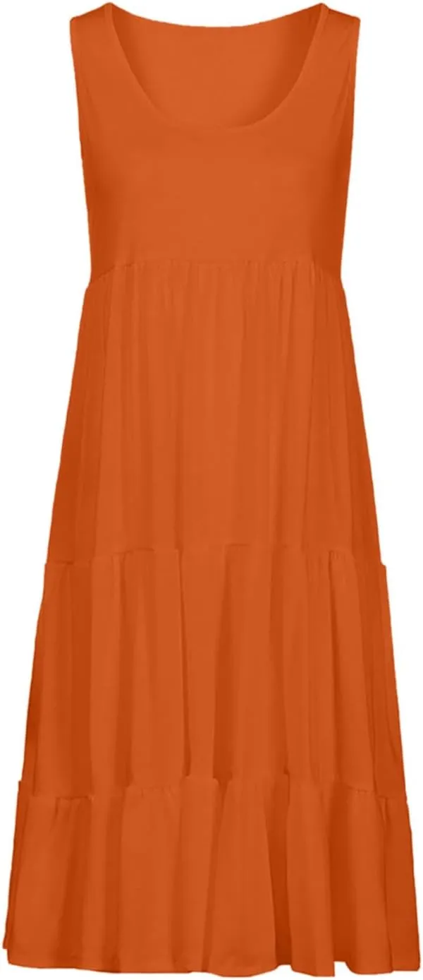 Ruziyoog Summer Casual Dresses for Women Sleeveless Mini Sundress Loose Flowy Swing Tank Dress Tiered Beach Cover Ups