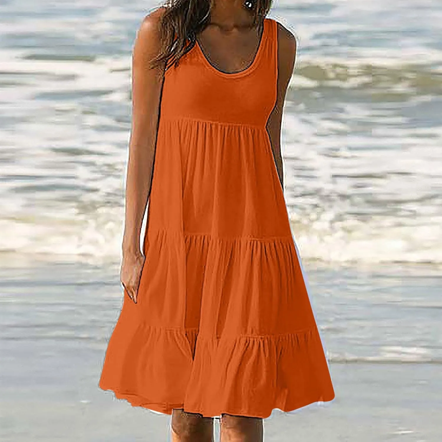 Ruziyoog Summer Casual Dresses for Women Sleeveless Mini Sundress Loose Flowy Swing Tank Dress Tiered Beach Cover Ups