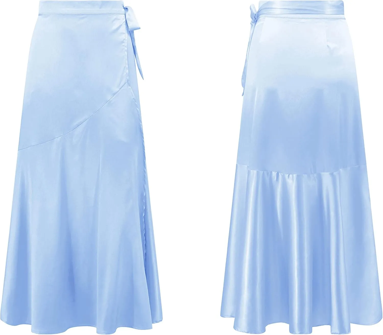 R.Vivimos Women's Satin Skirt High Waist Split Side Sexy Party Wrap Tie Waist Flowy Maxi Skirt