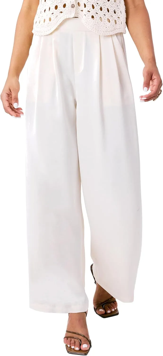 Satin Wide Leg Pants for Women, Casual Palazzo Pants for Women, High Waisted Adjustable Loose Trousers