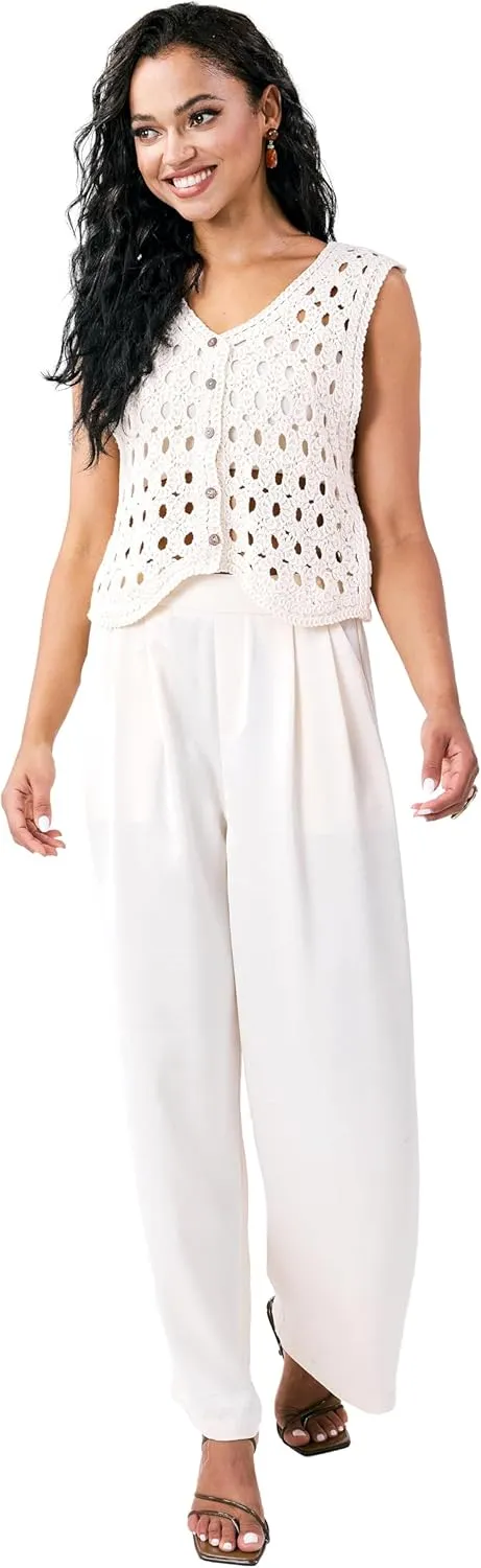 Satin Wide Leg Pants for Women, Casual Palazzo Pants for Women, High Waisted Adjustable Loose Trousers