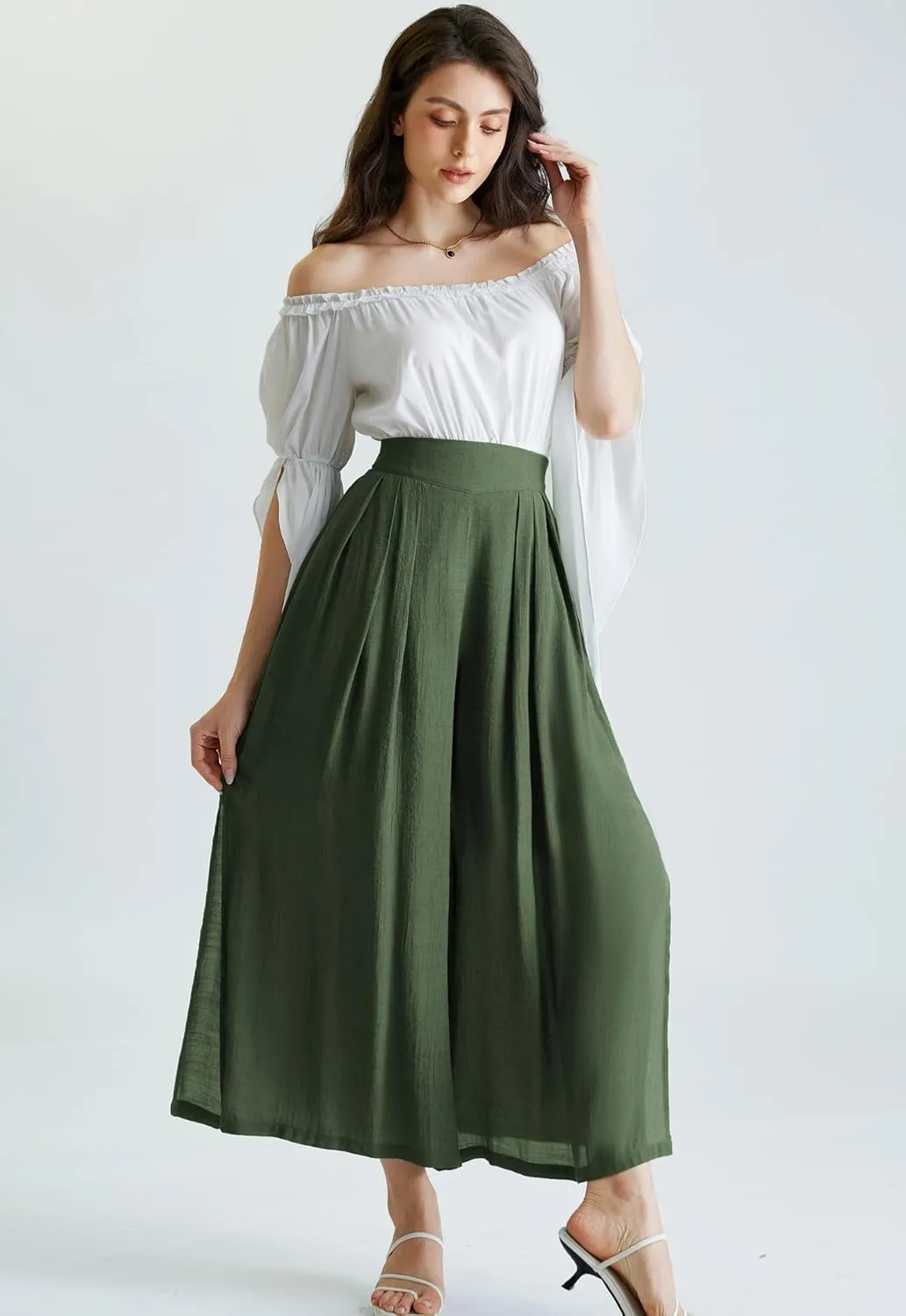Scarlet Darkness Linen Palazzo Pants for Women High Waist Wide Leg Pants Boho Style with Pockets Casual Pants