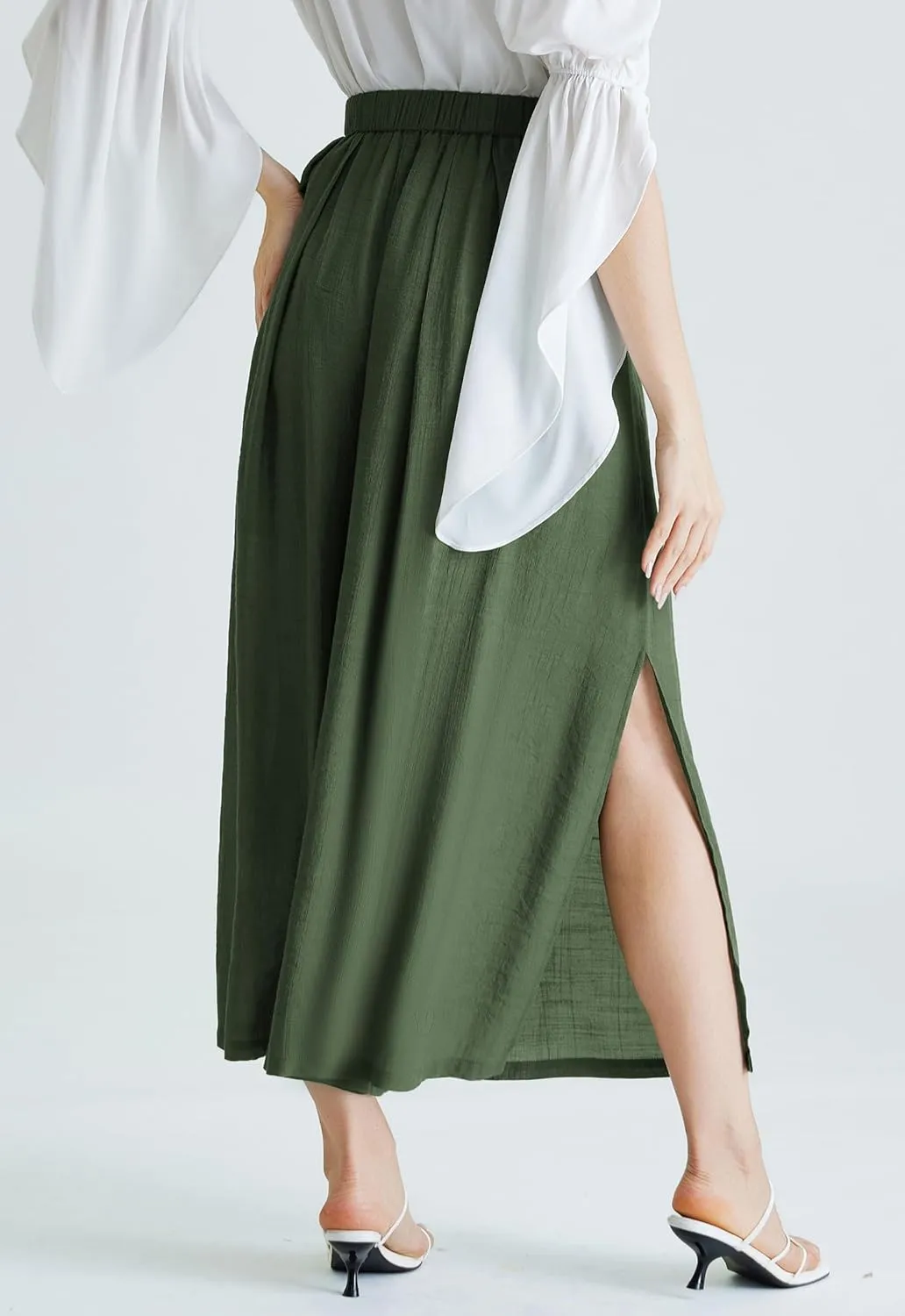 Scarlet Darkness Linen Palazzo Pants for Women High Waist Wide Leg Pants Boho Style with Pockets Casual Pants