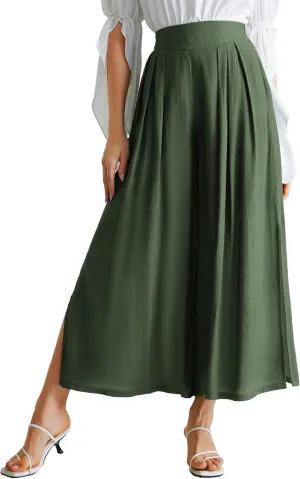 Scarlet Darkness Linen Palazzo Pants for Women High Waist Wide Leg Pants Boho Style with Pockets Casual Pants