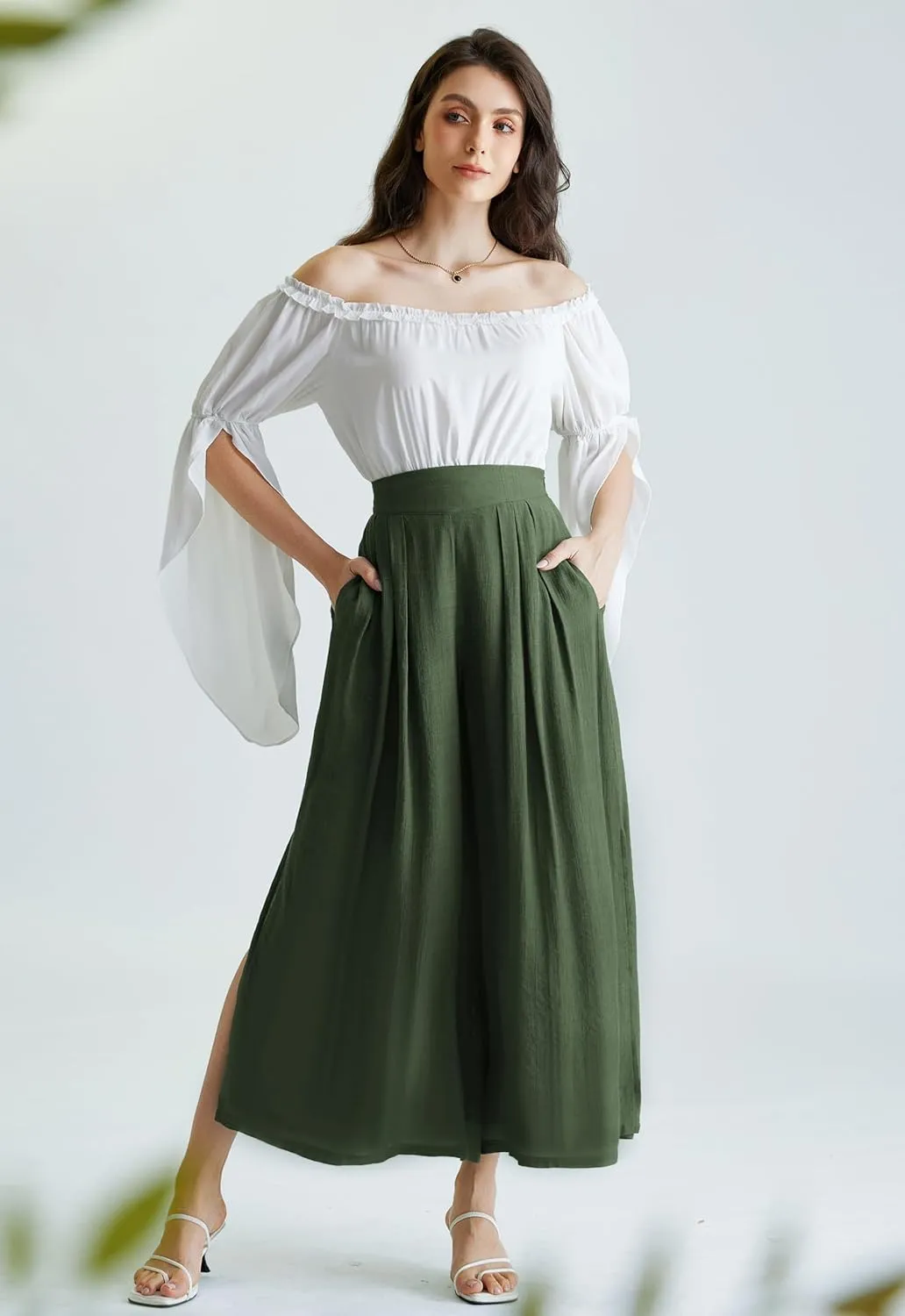 Scarlet Darkness Linen Palazzo Pants for Women High Waist Wide Leg Pants Boho Style with Pockets Casual Pants