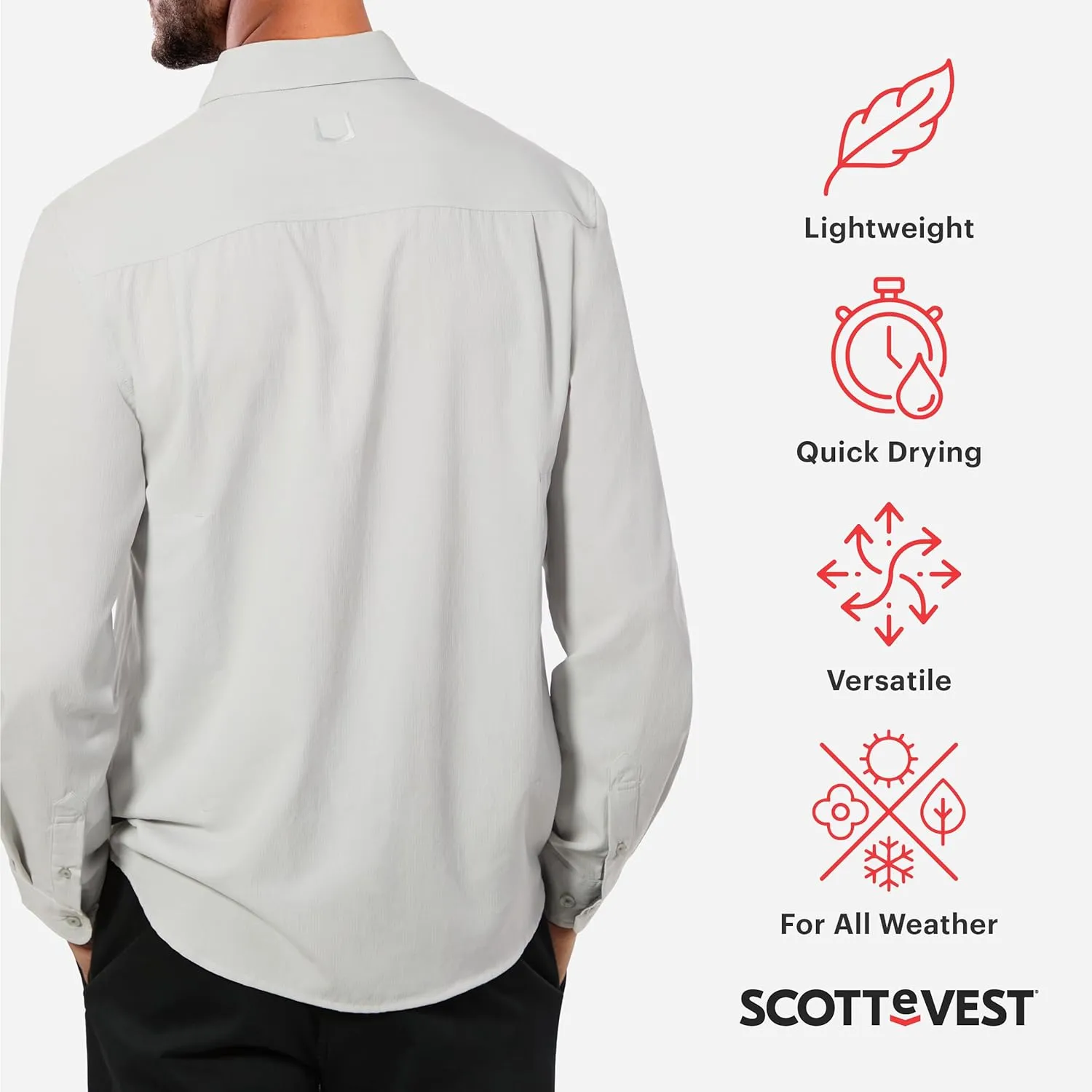 SCOTTeVEST Adventurer Long Sleeve Shirt for Men - 6 Hidden Pockets - Quick Dry Button Down for Travel & More