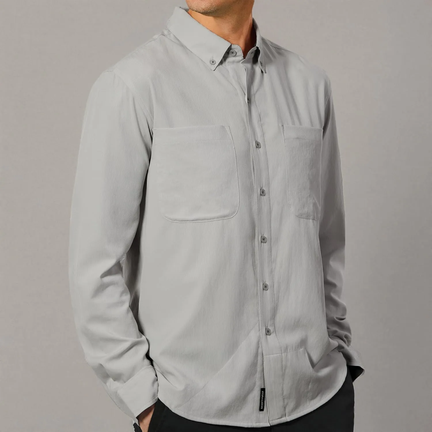 SCOTTeVEST Adventurer Long Sleeve Shirt for Men - 6 Hidden Pockets - Quick Dry Button Down for Travel & More