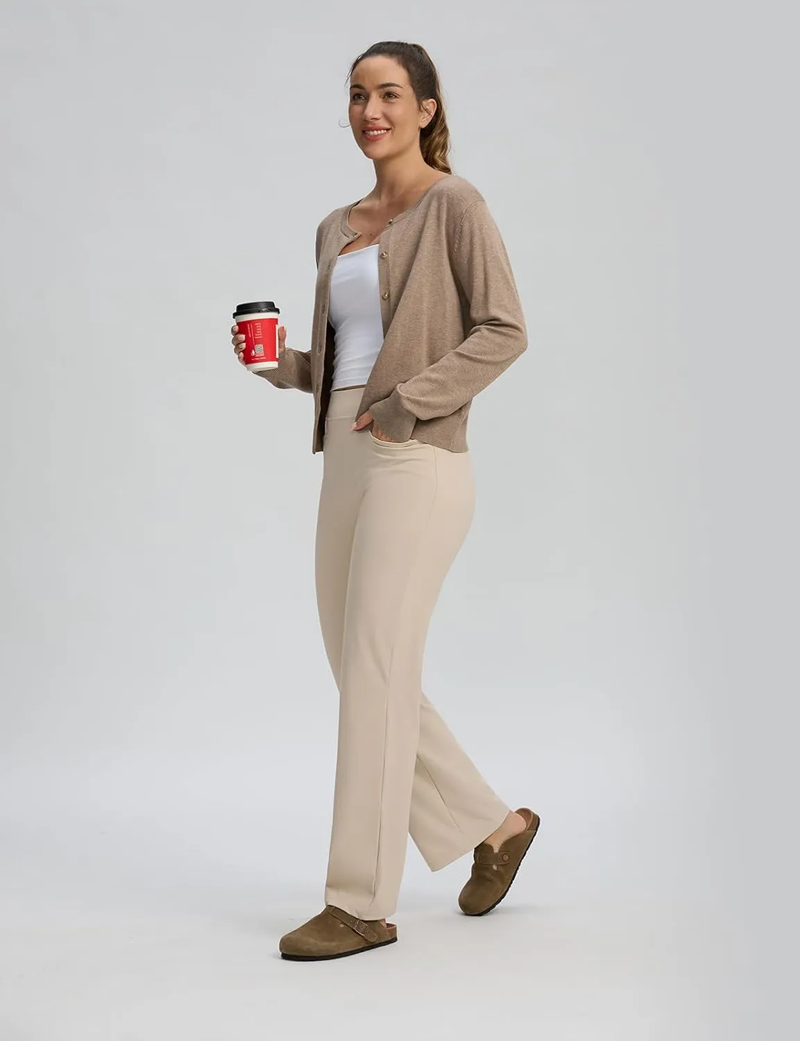 Seamaid Womens 30" Wide Leg Yoga Pants with Pockets High Waisted Stretch Casual Dress Pants