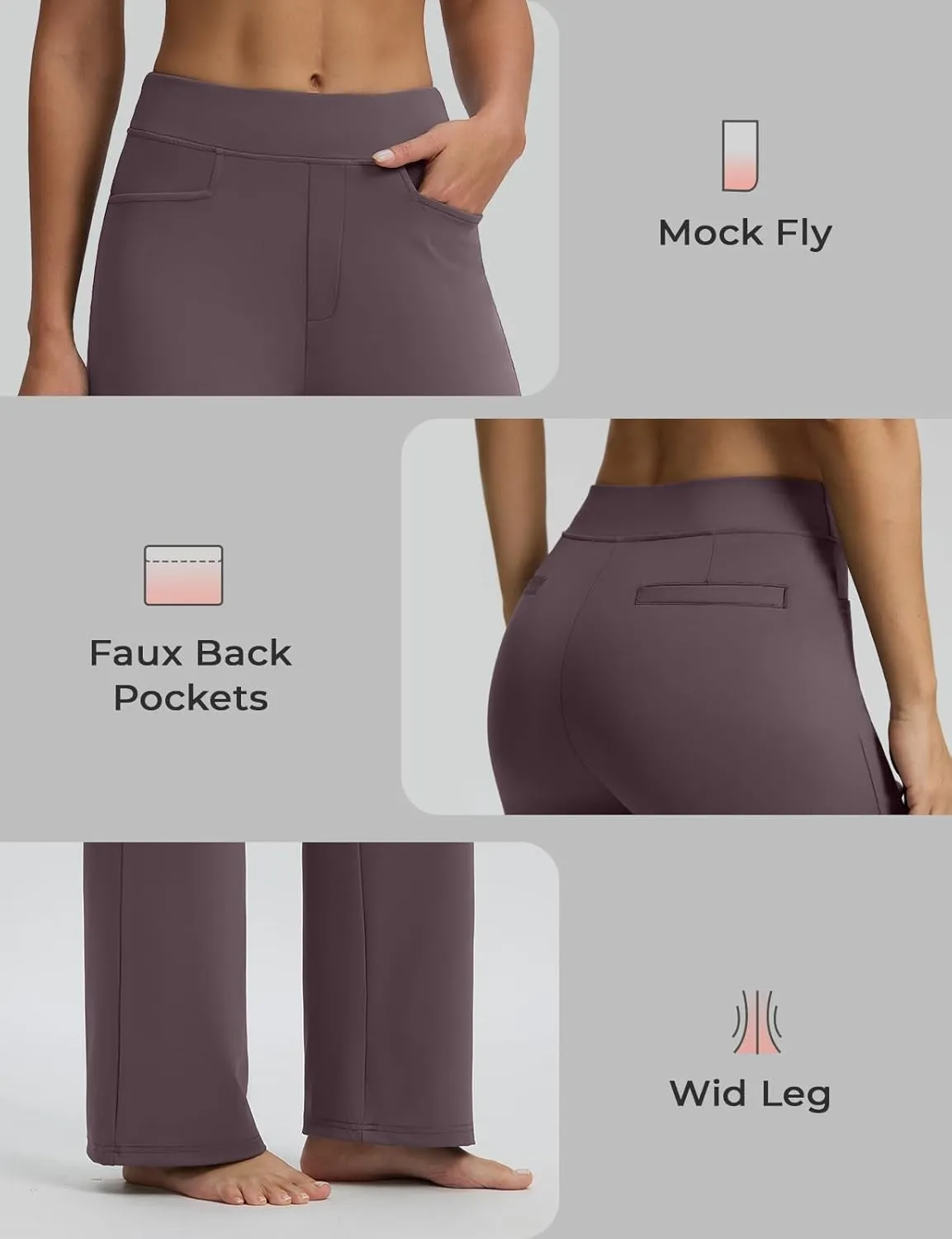 Seamaid Womens 30" Wide Leg Yoga Pants with Pockets High Waisted Stretch Casual Dress Pants