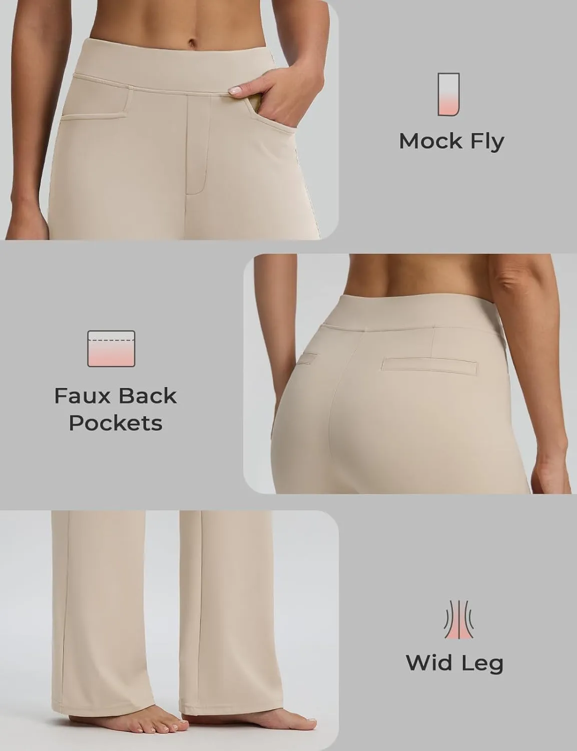 Seamaid Womens 30" Wide Leg Yoga Pants with Pockets High Waisted Stretch Casual Dress Pants