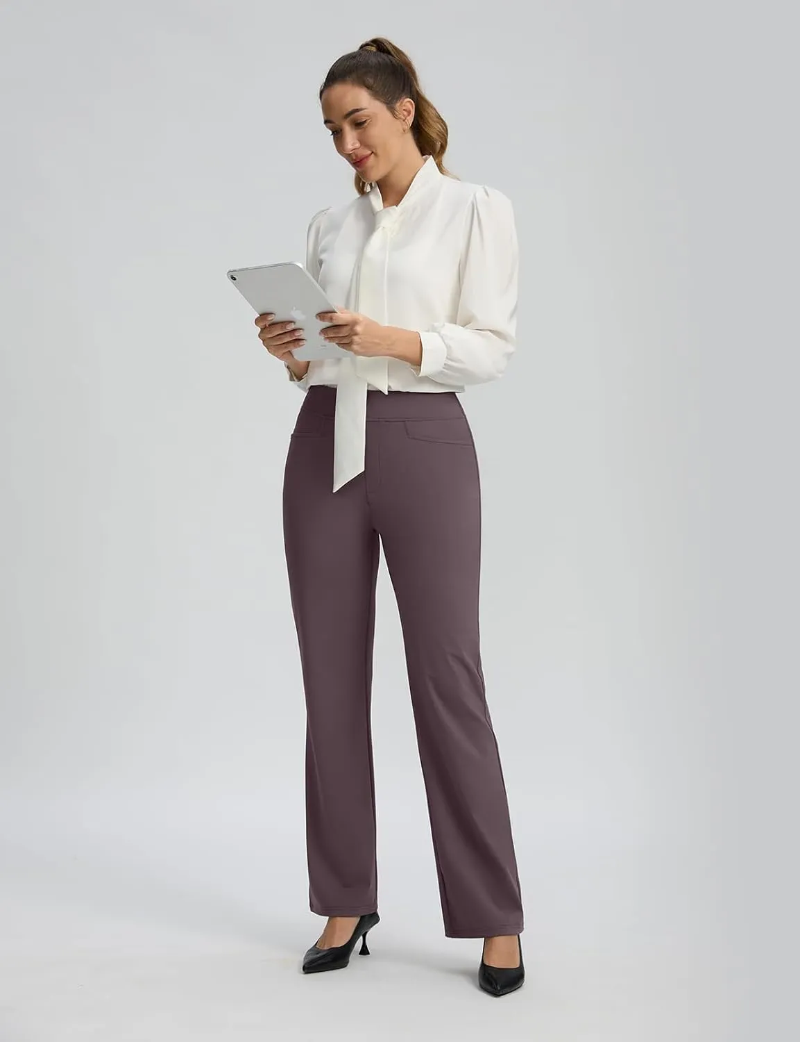 Seamaid Womens 30" Wide Leg Yoga Pants with Pockets High Waisted Stretch Casual Dress Pants