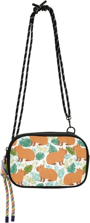 senya Cell Phone Purses Small Crossbody Bags Handbag Wallet for Women Mini Shoulder Bag Capybara Leaf Pattern