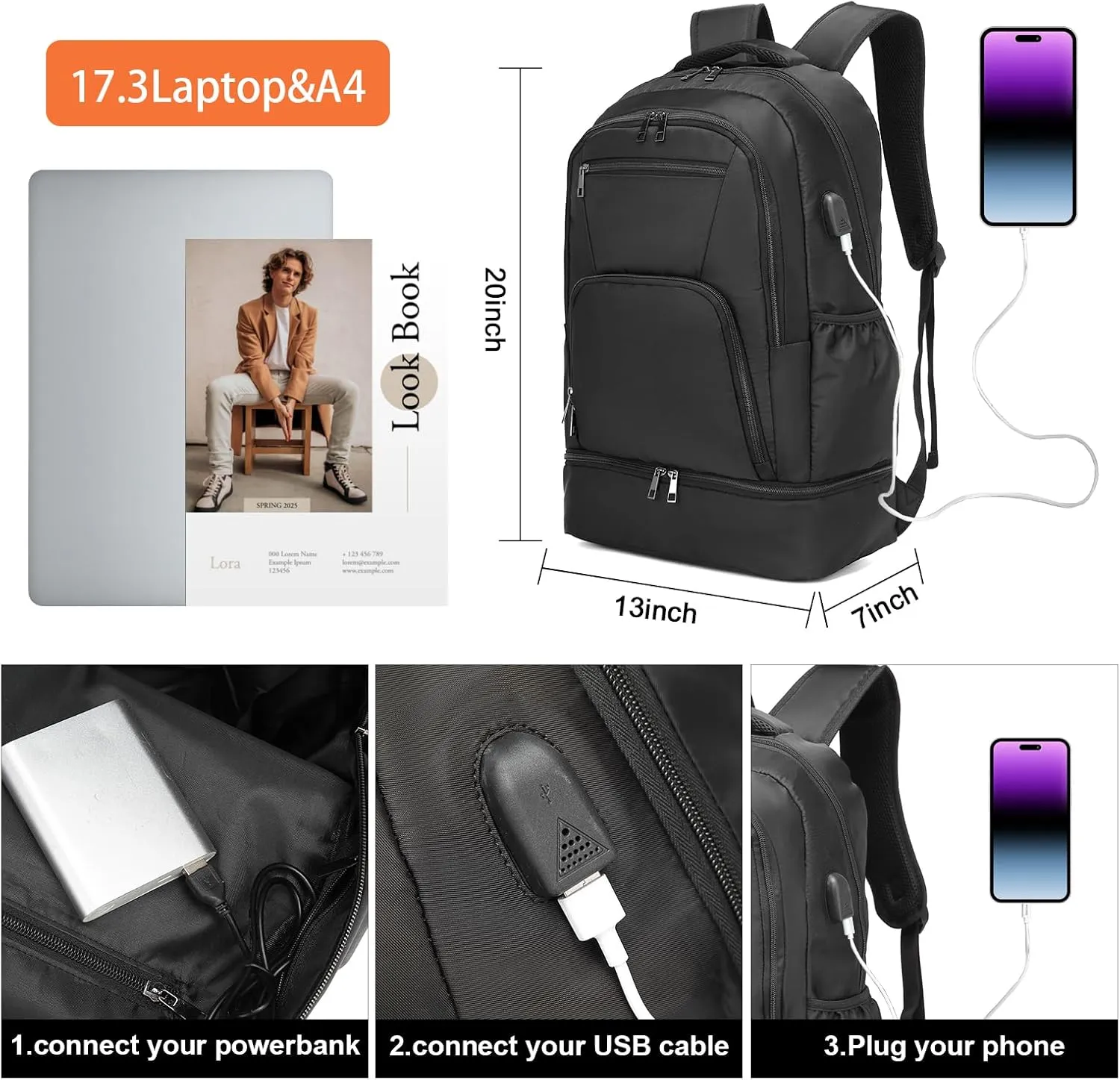 seyfocnia Gym Backpack for Men,Gym Bag with Shoe Compartment Lightweight Travel Workout Sports Backpack with USB Charging Port