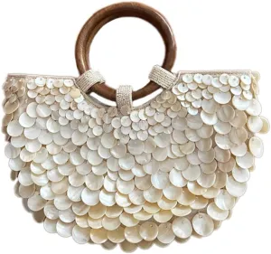 Shell Beaded Clutch Purse for Women Luxury Handmade Top Handle Bag Beach Evening Handbag for Summer Vacation
