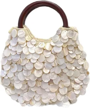 Shell Beaded Clutch Purse for Women Luxury Handmade Top Handle Bag Beach Evening Handbag for Summer Vacation