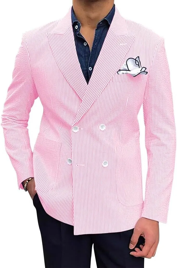 SHUZHXLZANGY Men Seersucker Sports Coat Leisure Summer Jacket Seersucker Blazer for Men Beach Wedding Blazer