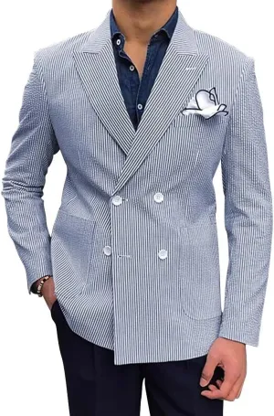 SHUZHXLZANGY Men Seersucker Sports Coat Leisure Summer Jacket Seersucker Blazer for Men Beach Wedding Blazer
