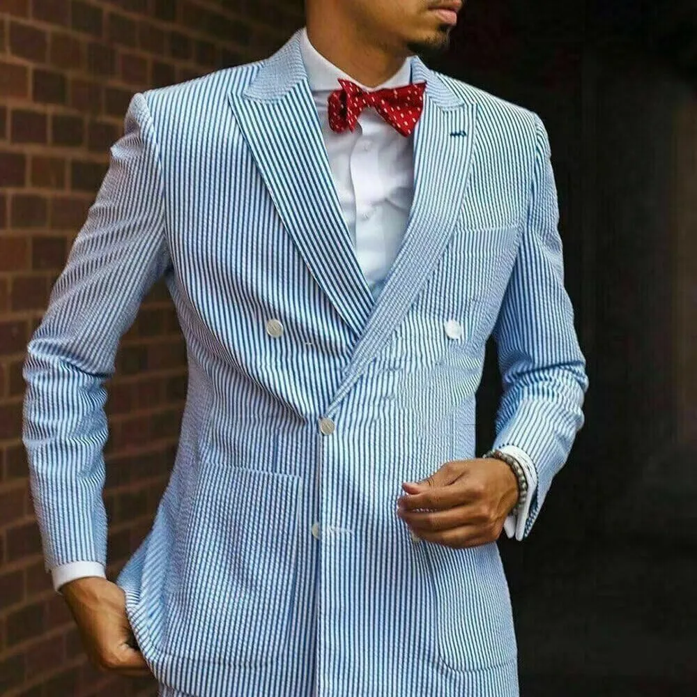 SHUZHXLZANGY Men Seersucker Sports Coat Leisure Summer Jacket Seersucker Blazer for Men Beach Wedding Blazer