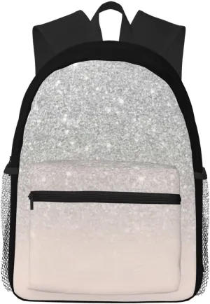 Silver Glitter Ombre Sparkles Casual Backpack  Lightweight Travel Daypack, Multi-Pocket Laptop Hiking Bag, Durable Polyester Pack For Outdoor Camping Cycling