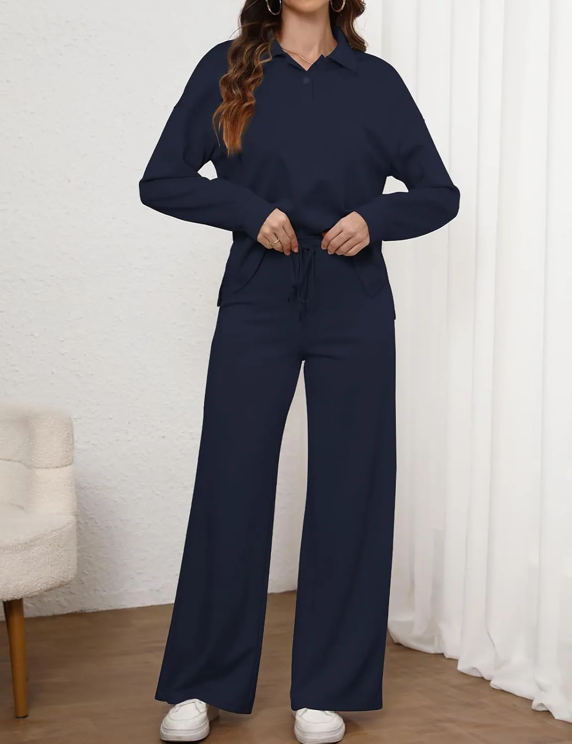 Simple Flavor Women's 2 Piece Outfits Sweatsuit Oversized Button Sweatshirt Wide Leg Sweatpants Matching Lounge Set Tracksuit