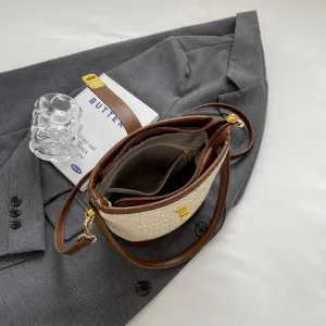 Small Bucket Bag for Women Straw Crossbody Bag Fashion Ladies Summer Simplicity Handbag Shoulder Purse