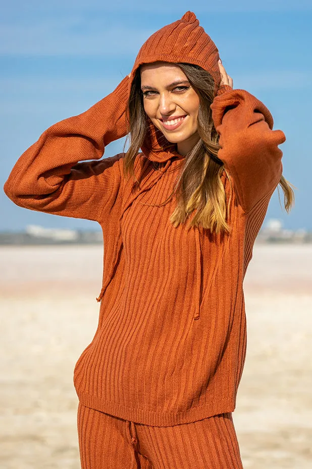 SNDYS  Hendrix Ribbed Hoodie Rust